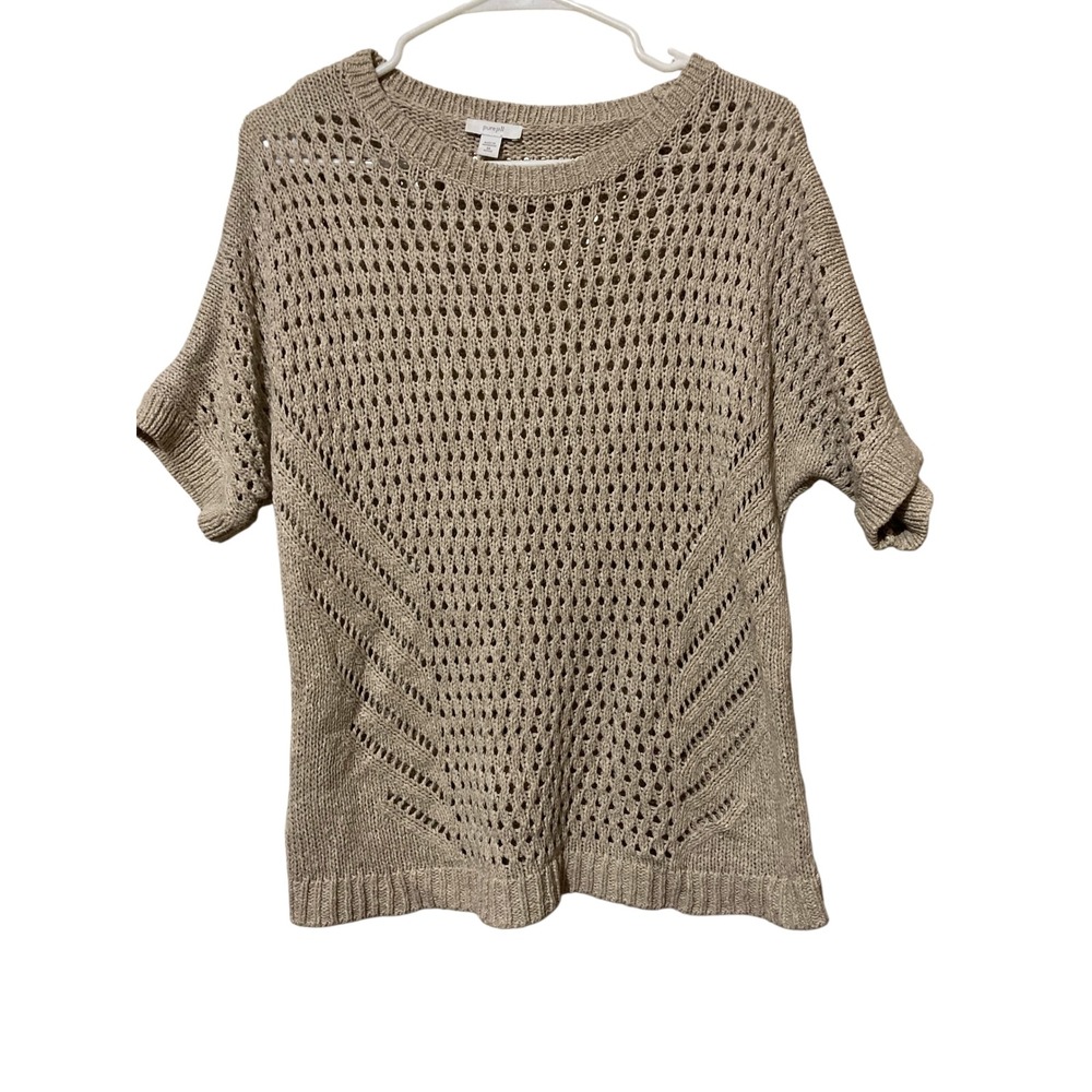Pure Jill J. Jill Short Sleeve Pointelle Knit Sweater Tan XS Petite RN 97641
